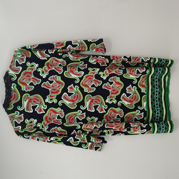 Crown & Ivy Dress Knee Length Size L Preppy Knit Elephant Print Black Red Green - Picture 3 of 12